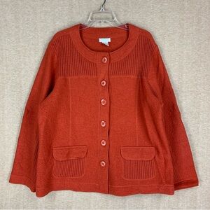Vintage Laura Ashley Sweater Size 2X 90s Orange Wool Cardigan Heavy Chunky Knit